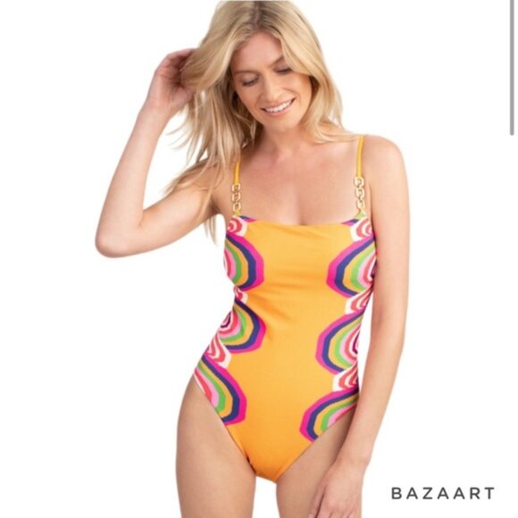 NWT Trina Turk One Piece Swimsuit Size 6 Mango Rainbow Swirl Maillot - Picture 1 of 7